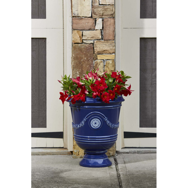 Classical Navy Resin Urn Planter with Molded Floral Details