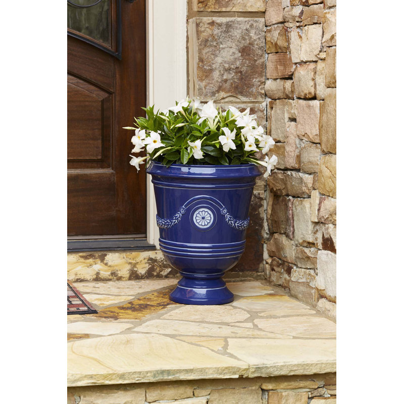 Classical Navy Resin Urn Planter with Molded Floral Details