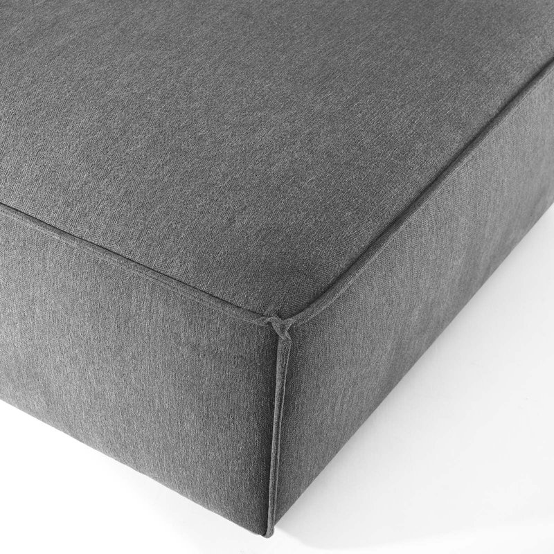 Charcoal Round Minimalist Fabric Ottoman, 41.5" x 35"