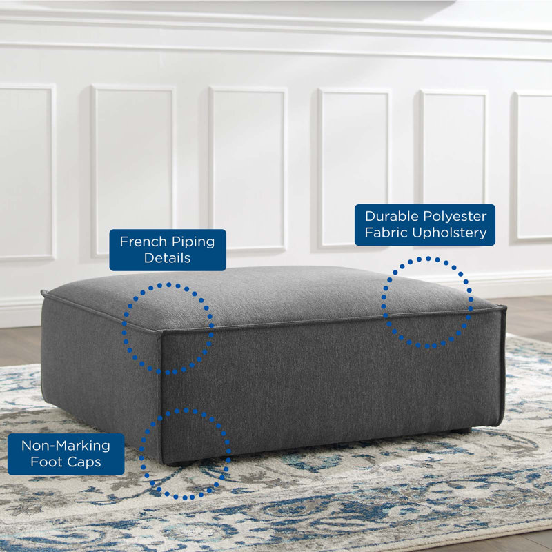 Charcoal Round Minimalist Fabric Ottoman, 41.5" x 35"