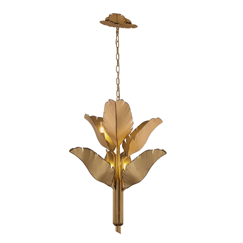South Beach Hand Forged Gold 6-Light Banana Leaf Chandelier