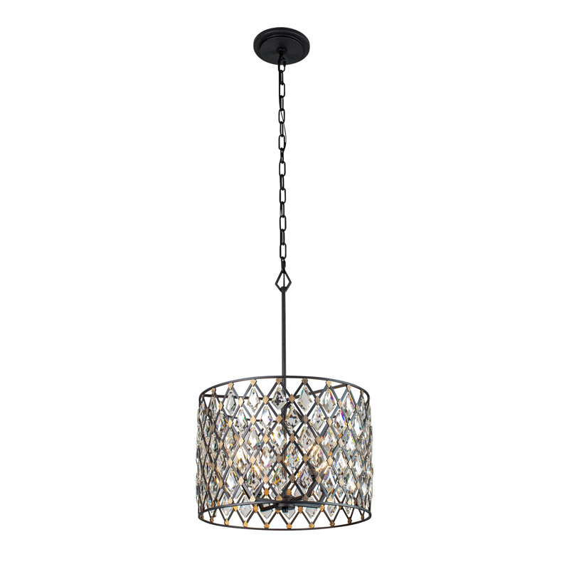Windsor 4-Light Crystal Drum Chandelier in Carbon and Gold