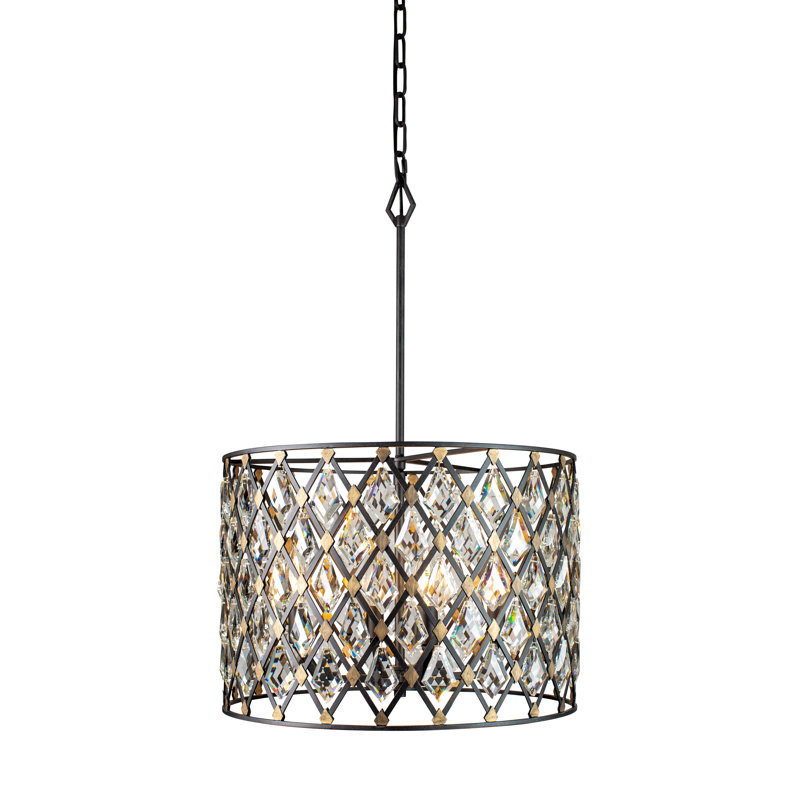 Windsor 4-Light Crystal Drum Chandelier in Carbon and Gold