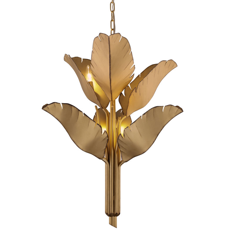 South Beach Hand Forged Gold 6-Light Banana Leaf Chandelier