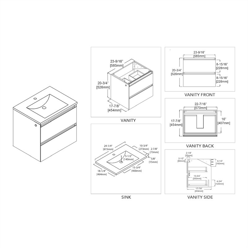 Jena 24'' Calacatta White Matte Single Bathroom Vanity with Ceramic Sink