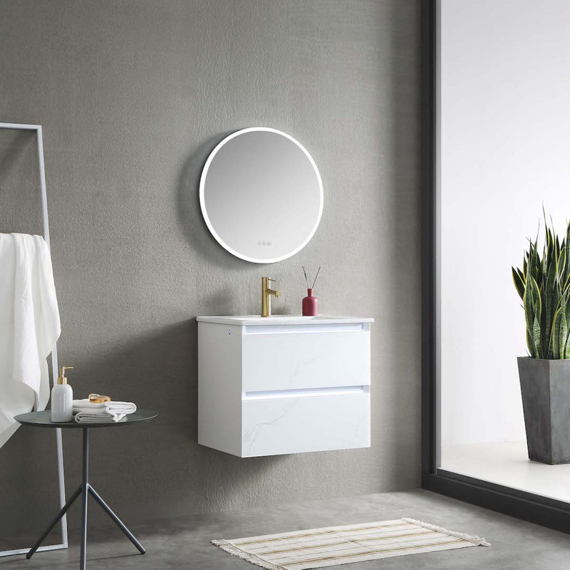 Jena 24'' Calacatta White Matte Single Bathroom Vanity with Ceramic Sink