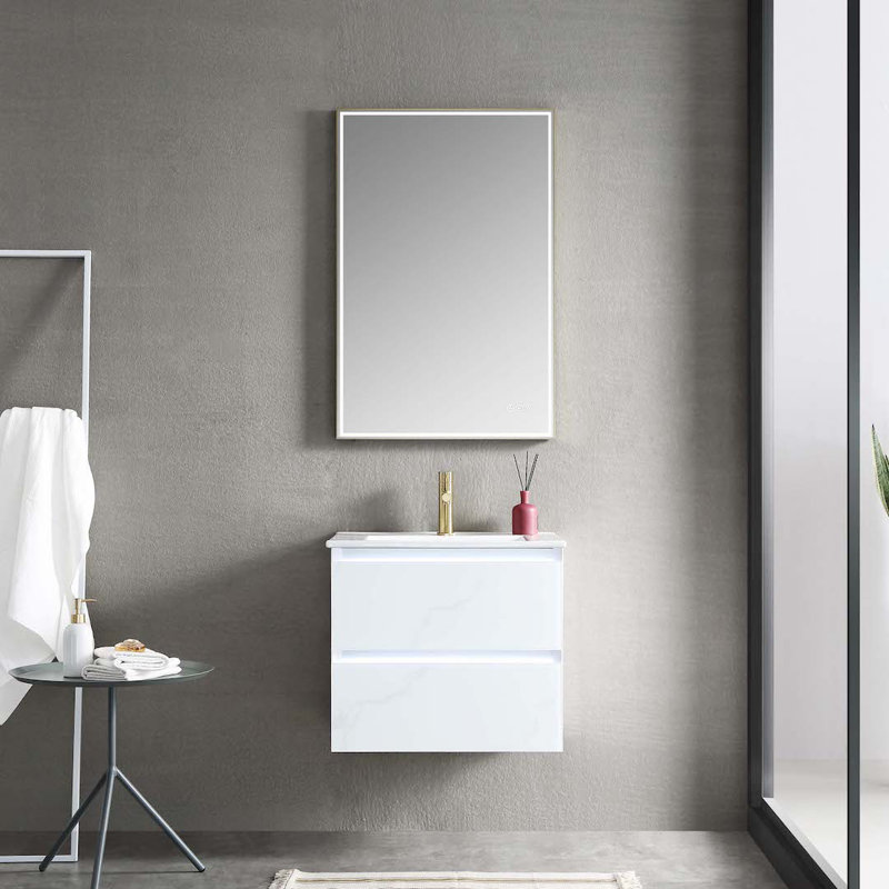 Jena 24'' Calacatta White Matte Single Bathroom Vanity with Ceramic Sink