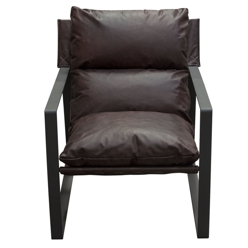 Miller Genuine Chocolate Leather Sling Armchair with Black Metal Frame