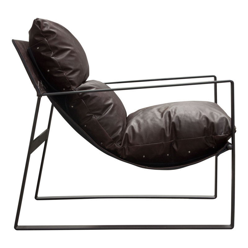Miller Genuine Chocolate Leather Sling Armchair with Black Metal Frame