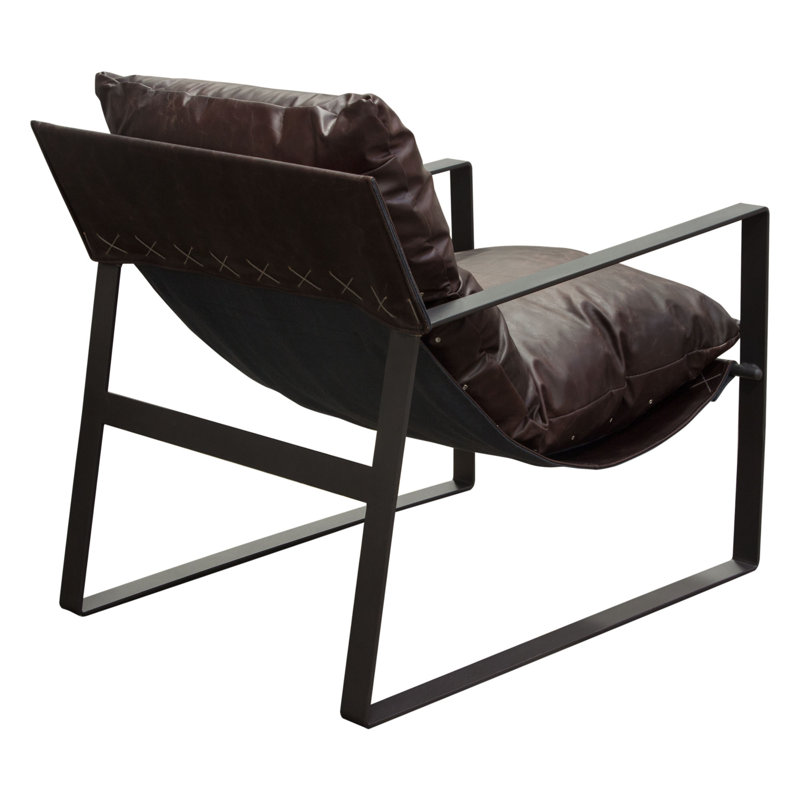 Miller Genuine Chocolate Leather Sling Armchair with Black Metal Frame