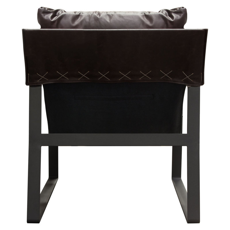 Miller Genuine Chocolate Leather Sling Armchair with Black Metal Frame