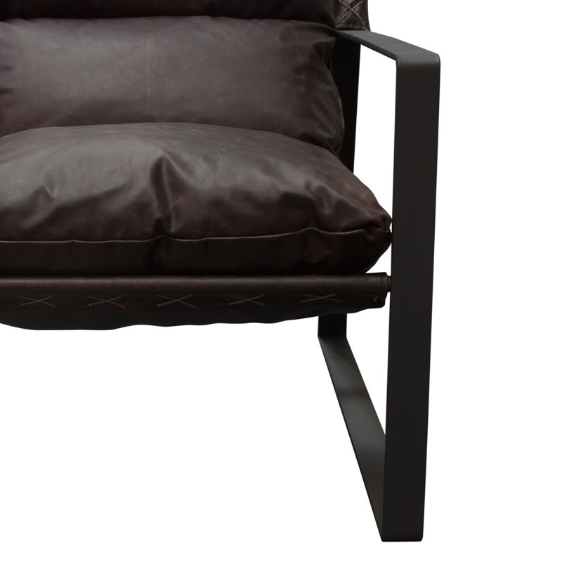 Miller Genuine Chocolate Leather Sling Armchair with Black Metal Frame