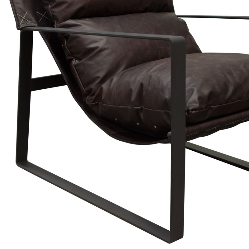 Miller Genuine Chocolate Leather Sling Armchair with Black Metal Frame