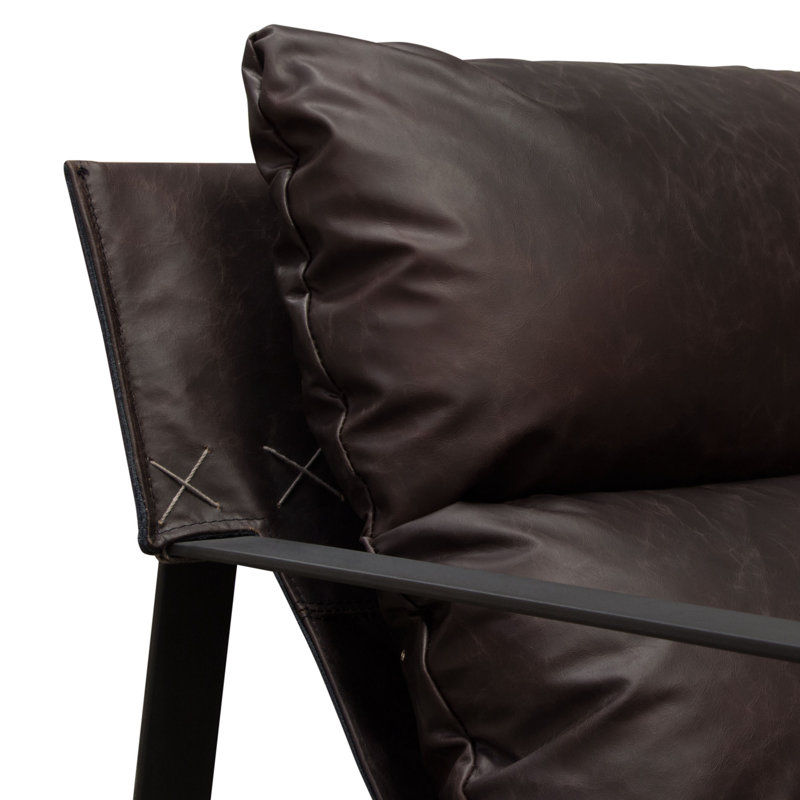 Miller Genuine Chocolate Leather Sling Armchair with Black Metal Frame