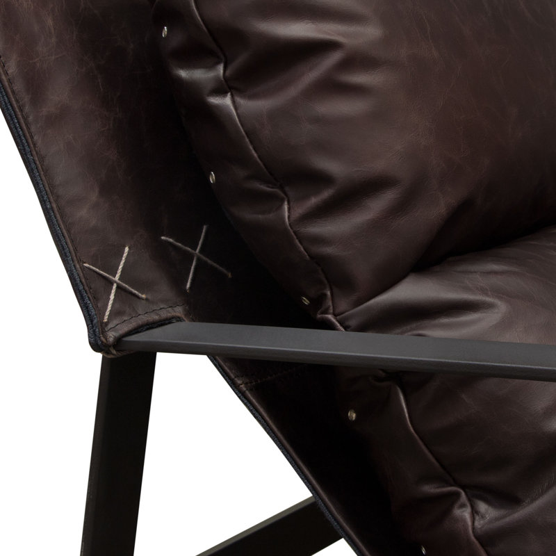 Miller Genuine Chocolate Leather Sling Armchair with Black Metal Frame