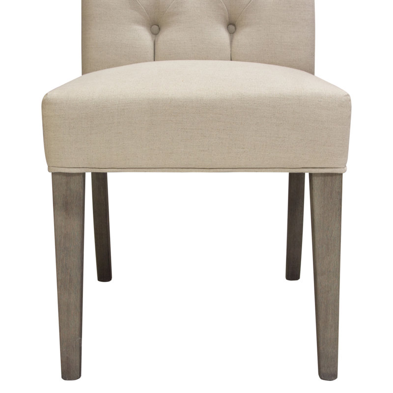 Gray Tufted Linen Upholstered Side Chair with Wood Legs