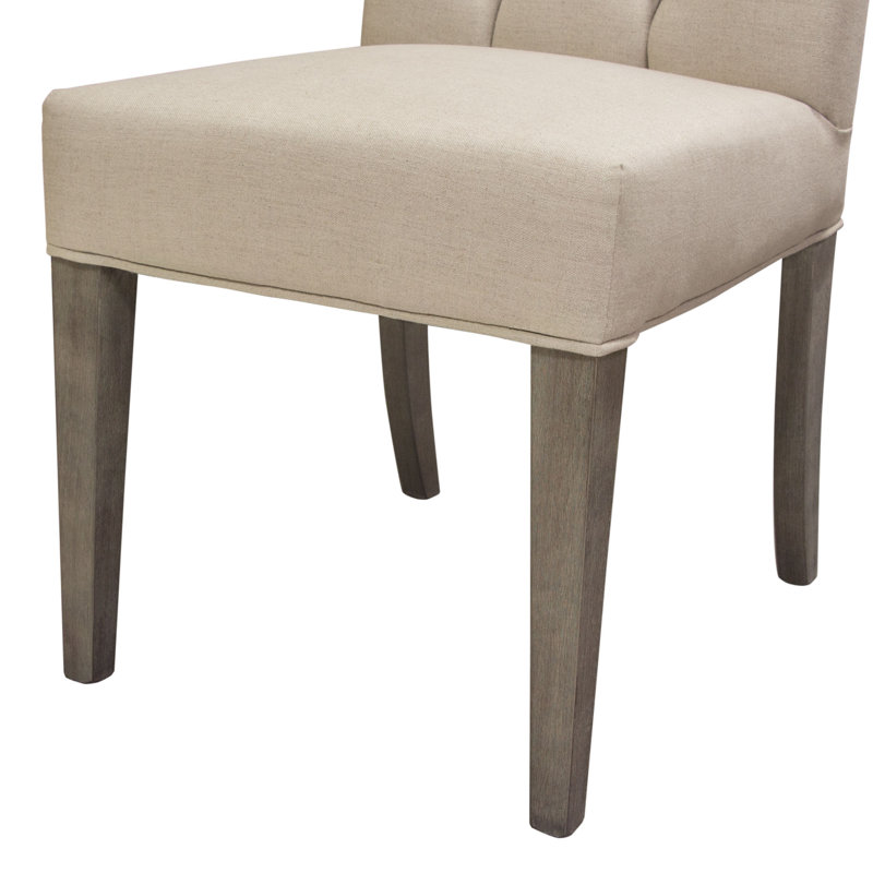 Gray Tufted Linen Upholstered Side Chair with Wood Legs