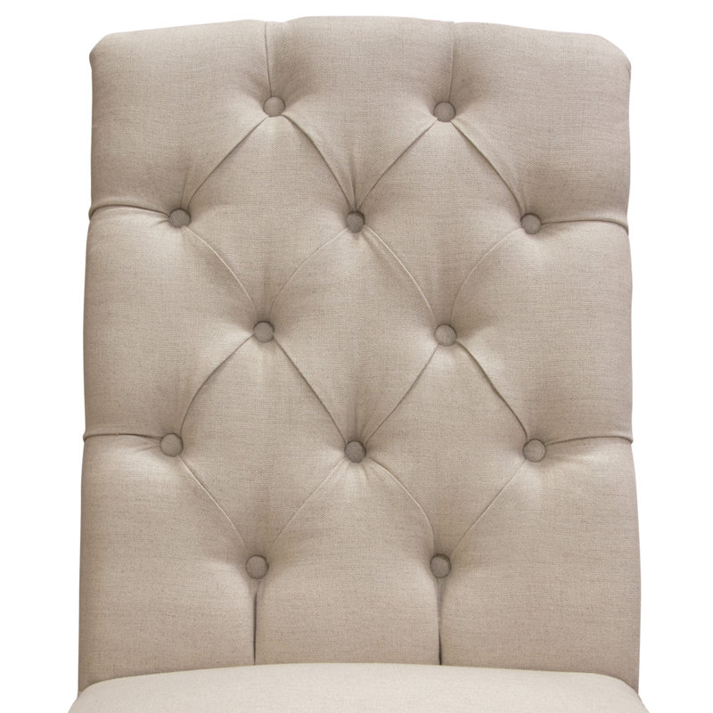 Gray Tufted Linen Upholstered Side Chair with Wood Legs