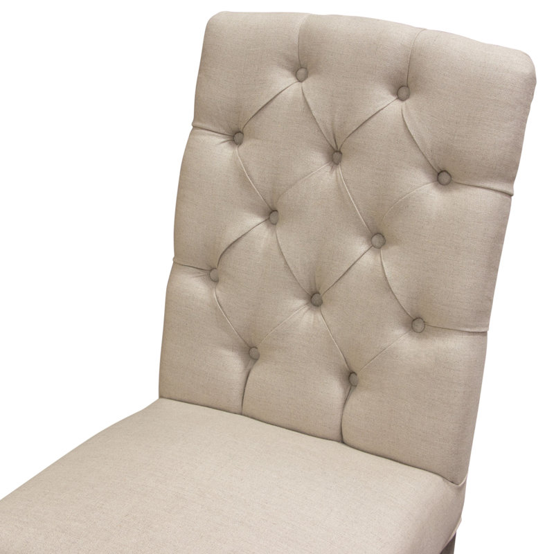 Gray Tufted Linen Upholstered Side Chair with Wood Legs