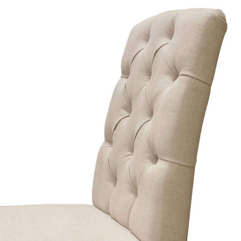 Gray Tufted Linen Upholstered Side Chair with Wood Legs