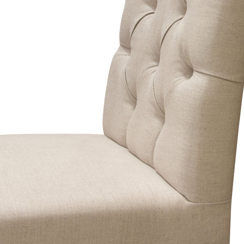Gray Tufted Linen Upholstered Side Chair with Wood Legs