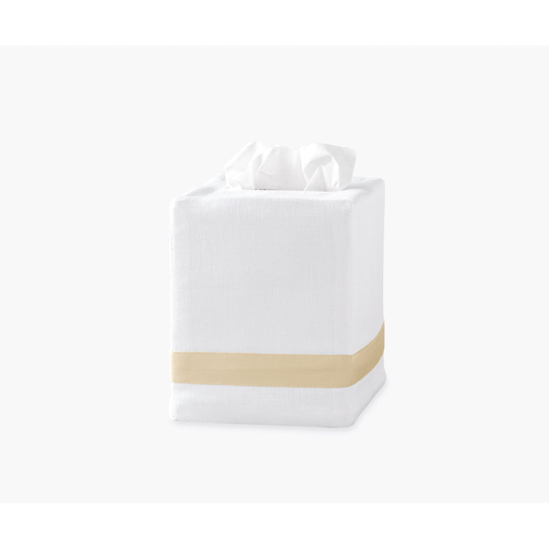 Champagne Linen Tissue Box Cover with Sateen Trim