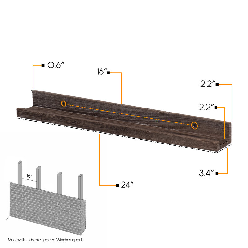 Duffy 24'' Torched Brown Paulownia 2-Piece Wall Shelf Set