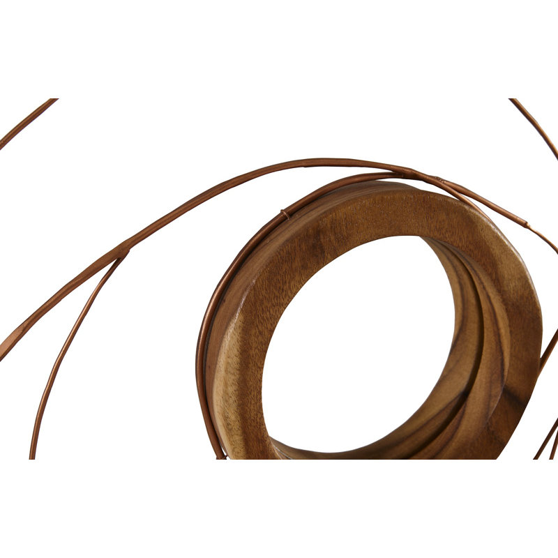 Transitional 38" Round Chamcha Wood Wall Mirror with Copper Accents