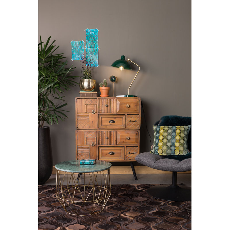 Green Marble Top Round End Table with Metal Base