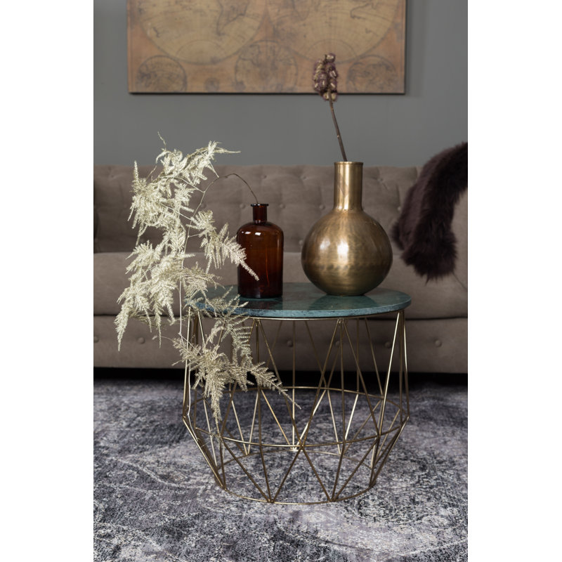Green Marble Top Round End Table with Metal Base