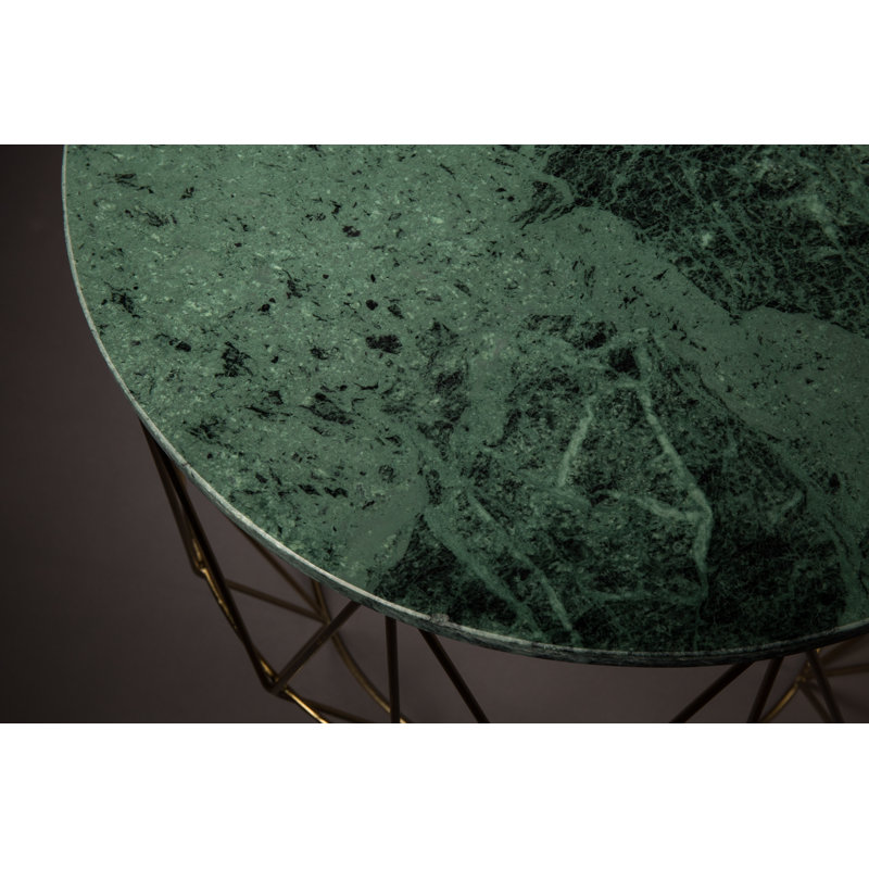 Green Marble Top Round End Table with Metal Base