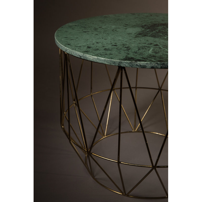 Green Marble Top Round End Table with Metal Base