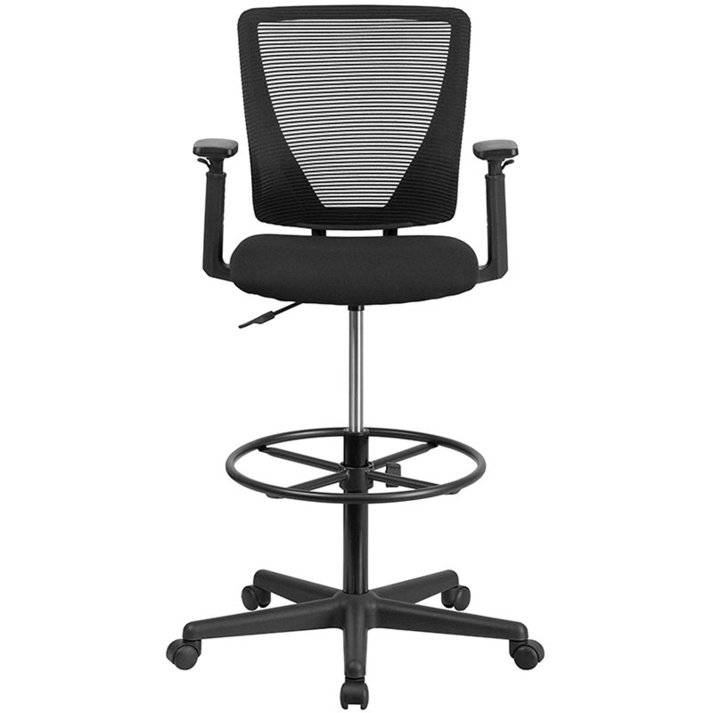 ErgoFlex Mid-Back Mesh Drafting Chair with Adjustable Arms and Black Fabric Seat