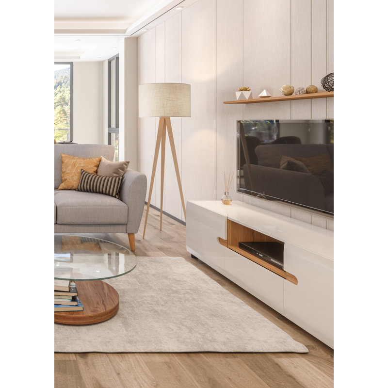 60.25'' Natural Oak Veneer Tripod Floor Lamp with Textured Linen Shade
