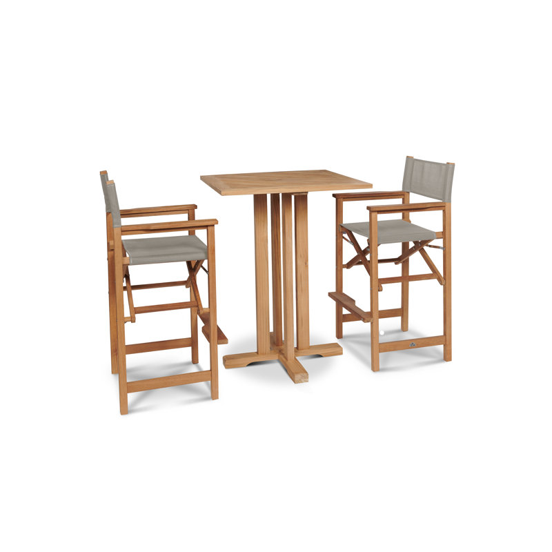 Captain 3-Piece Teak Bar Height Dining Set with Taupe Cushions