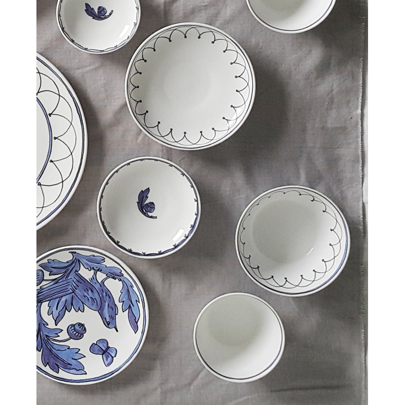 Blue Bird Porcelain Bread Plates with Floral Print, Set of 2