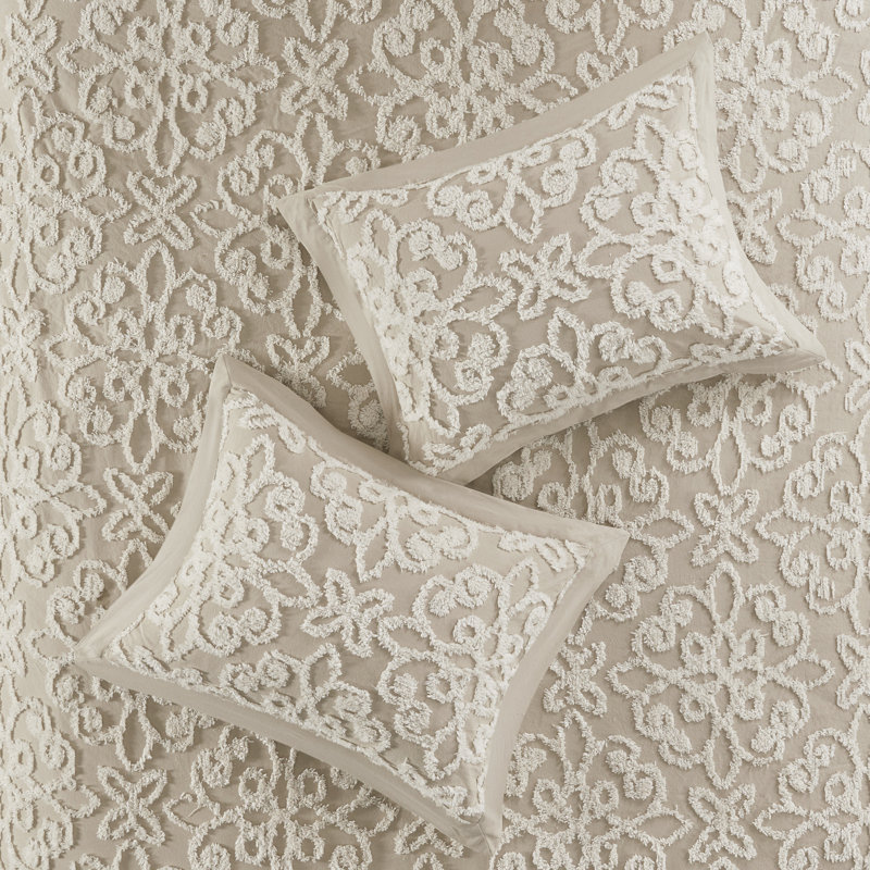 Classic White Cotton Chenille Full Bedspread Set with Medallion Design