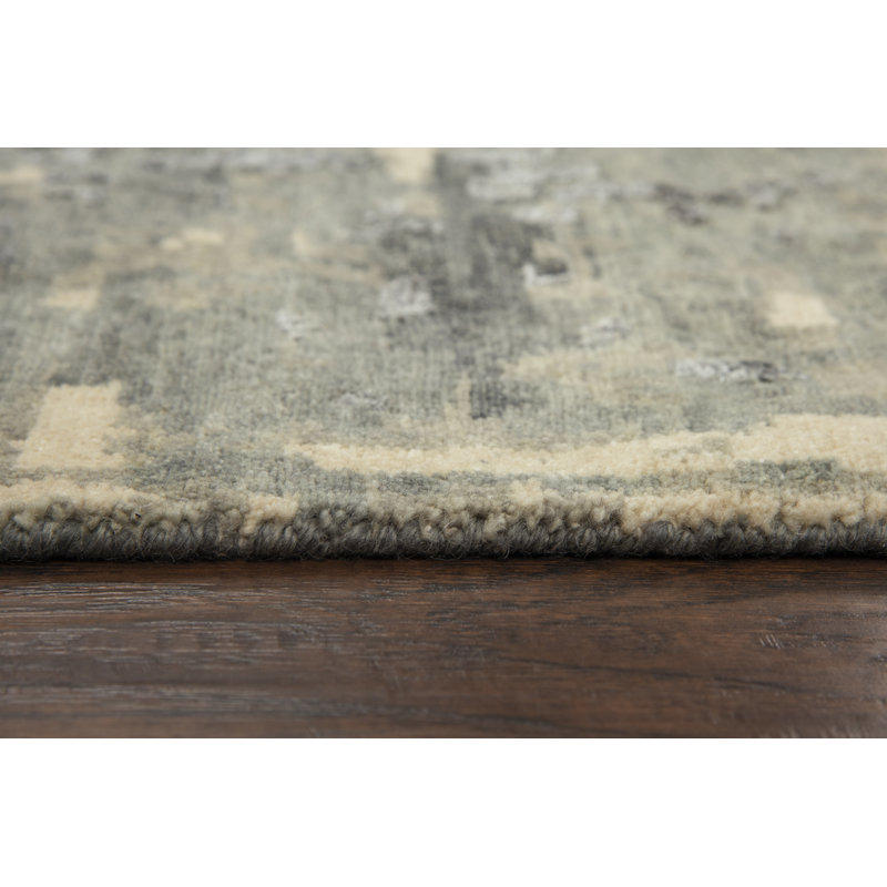 Gray and Beige Hand-Knotted Wool Abstract 8' x 10' Rug