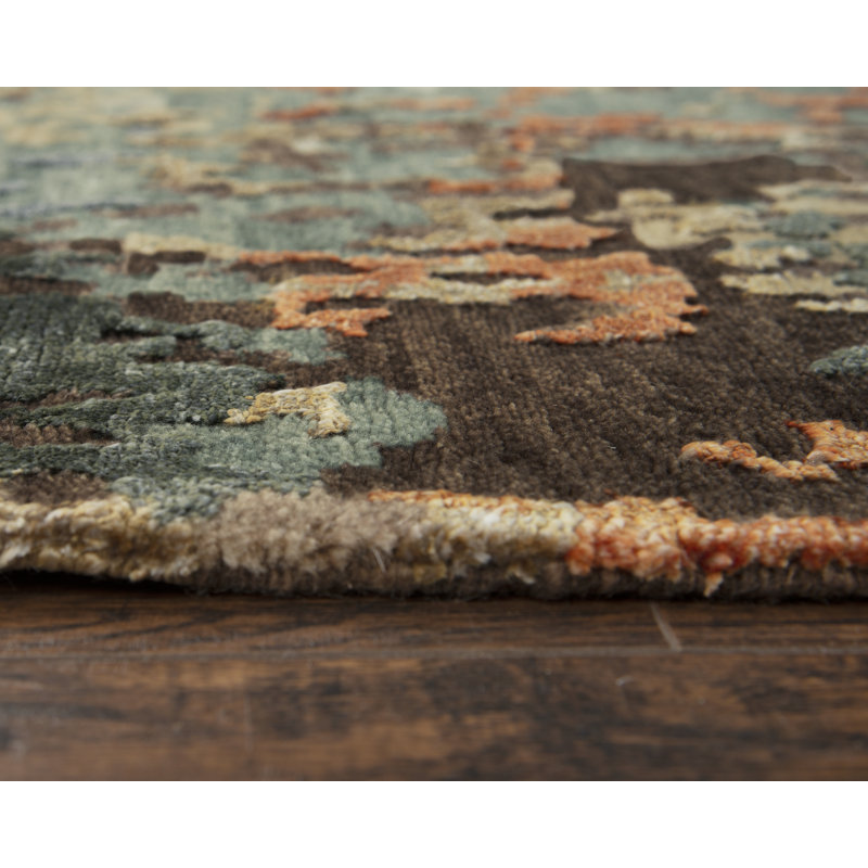 Elegant Gray Abstract Hand-Knotted Wool & Viscose 8' x 10' Rug