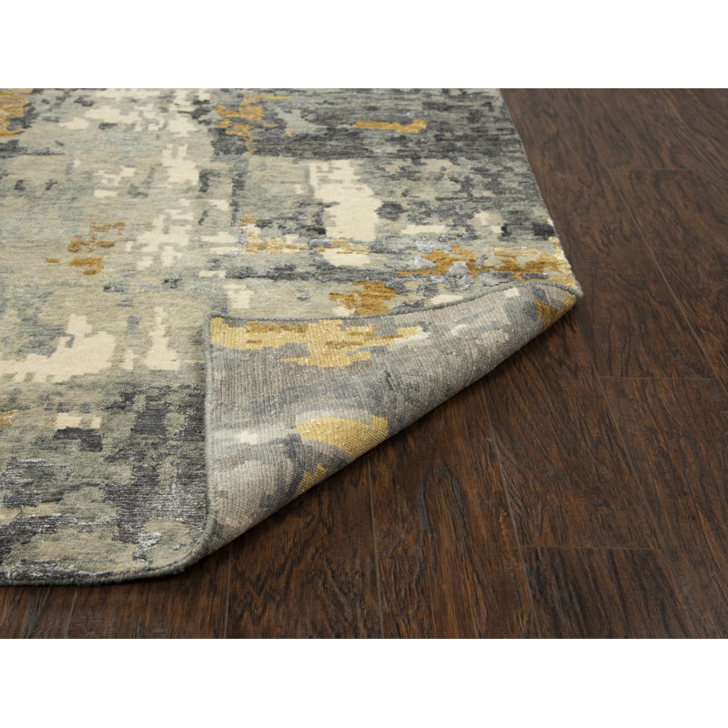 Gray and Beige Hand-Knotted Wool Abstract 8' x 10' Rug