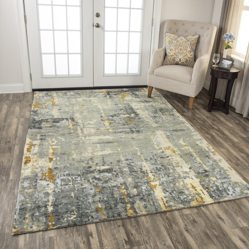 Gray and Beige Hand-Knotted Wool Abstract 8' x 10' Rug