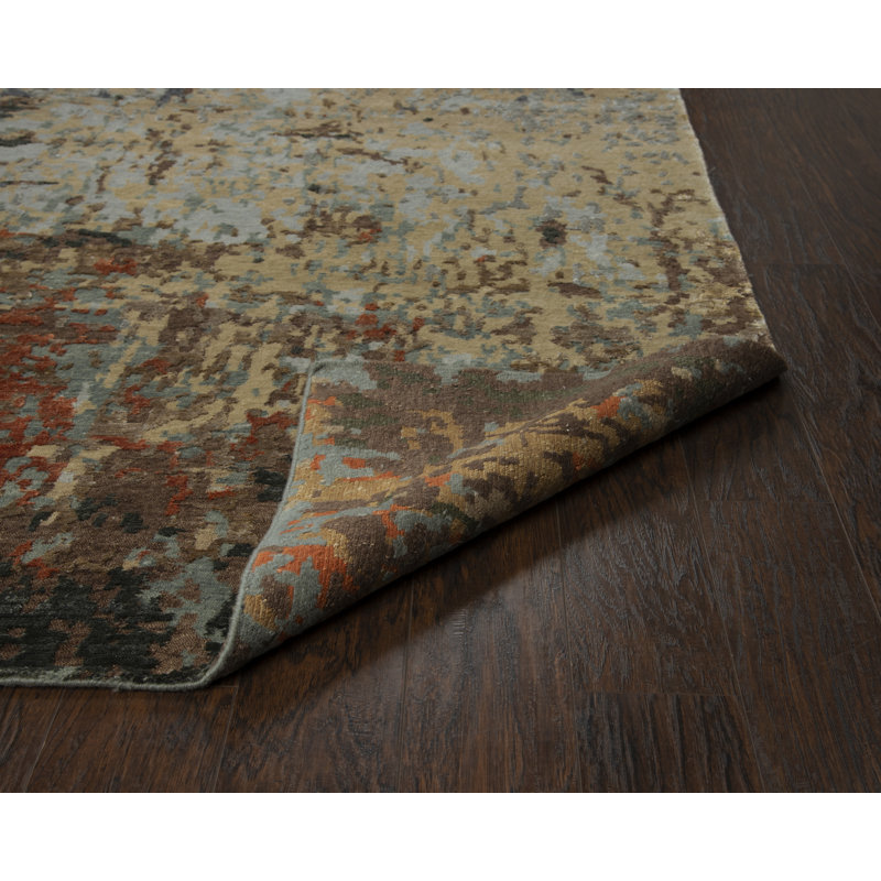 Elegant Gray Abstract Hand-Knotted Wool & Viscose 8' x 10' Rug