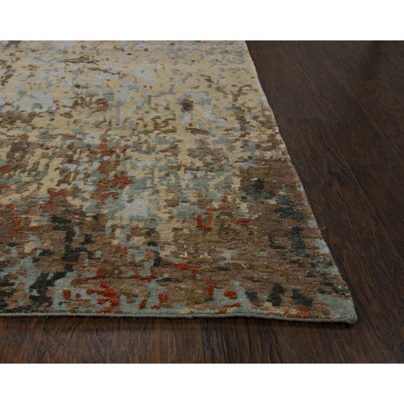 Elegant Gray Abstract Hand-Knotted Wool & Viscose 8' x 10' Rug