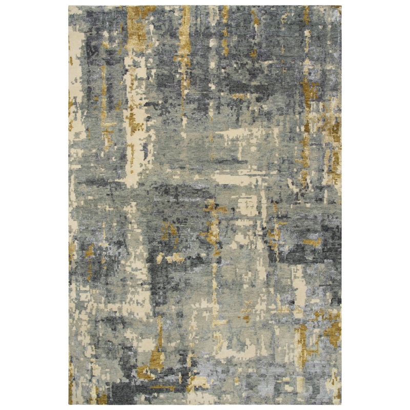 Gray and Beige Hand-Knotted Wool Abstract 8' x 10' Rug