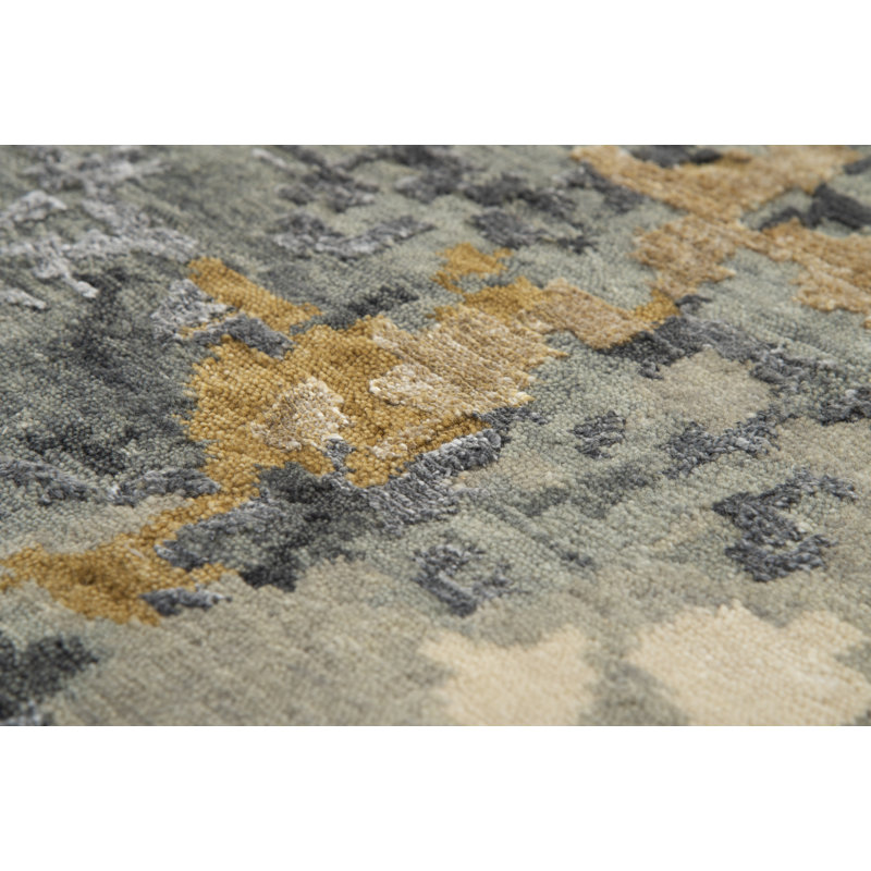 Gray and Beige Hand-Knotted Wool Abstract 8' x 10' Rug