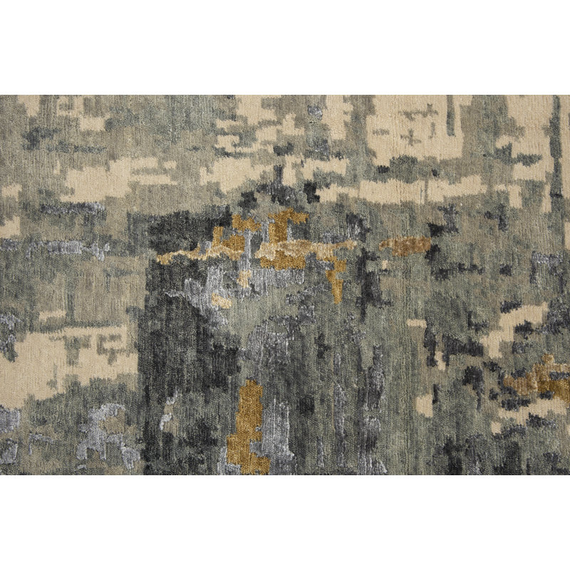 Gray and Beige Hand-Knotted Wool Abstract 8' x 10' Rug