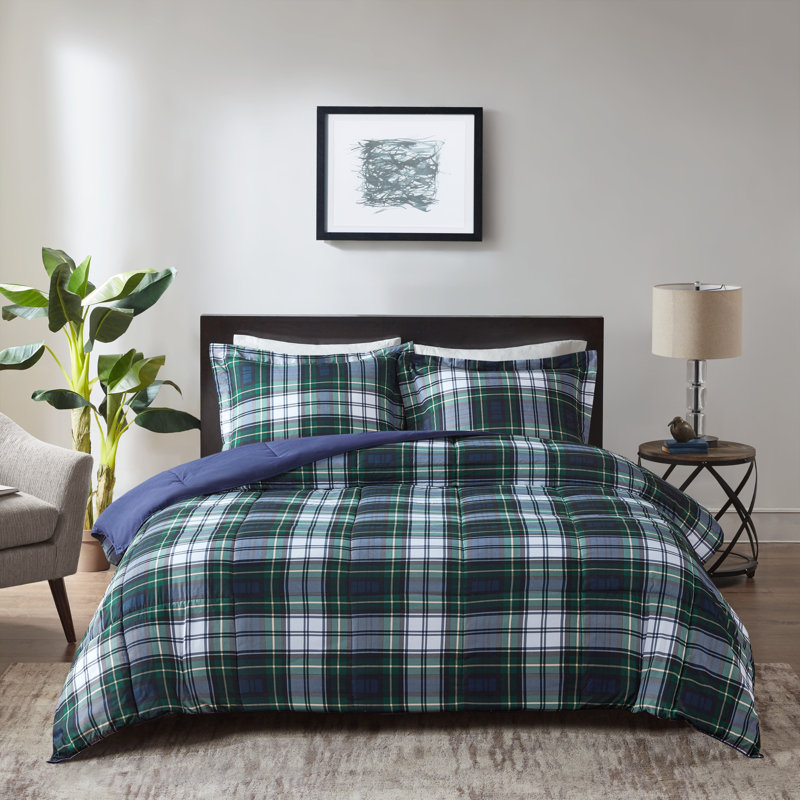 Navy Plaid Twin Down Alternative Microfiber Comforter Set