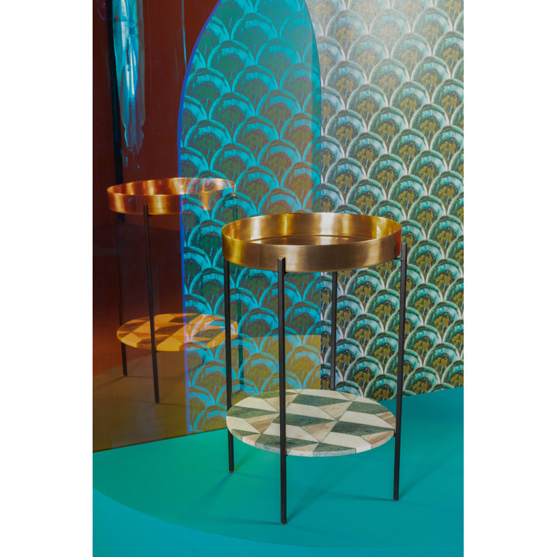Round Marble and Brass Tray Top End Table