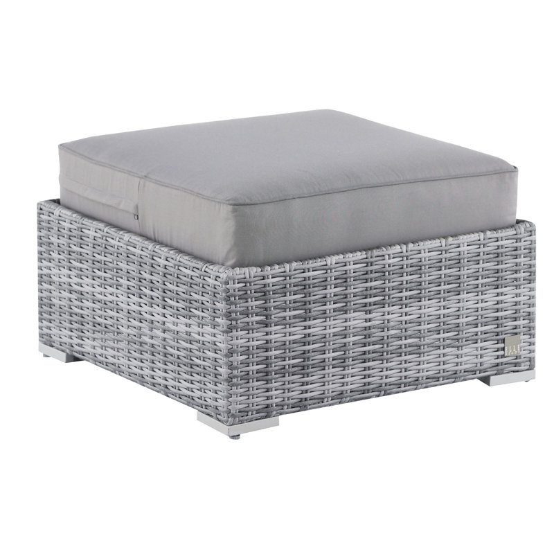 Modern Square Grey Wicker Outdoor Ottoman with Cushion