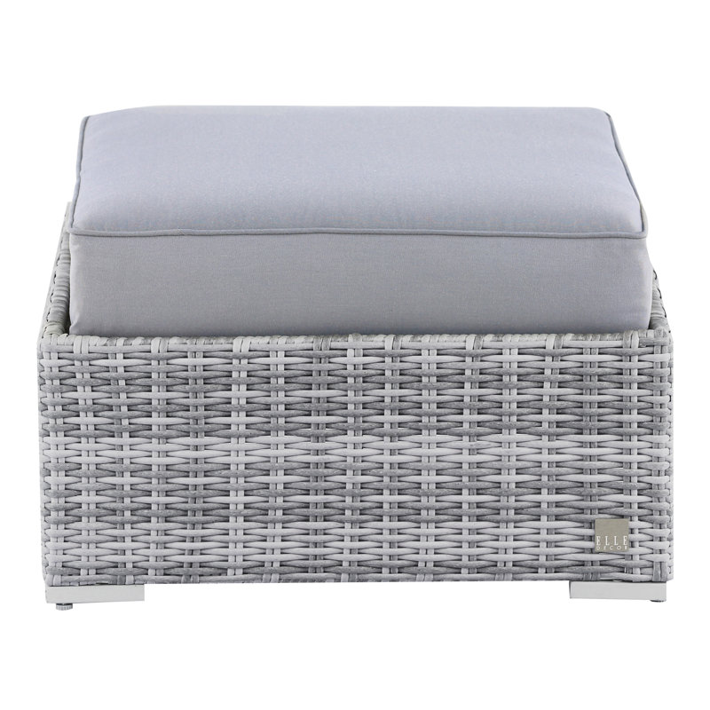 Modern Square Grey Wicker Outdoor Ottoman with Cushion